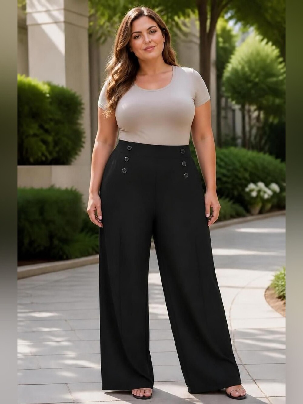 Liz Claiborne Sailor Wide Leg Pants Black Plus Size 2X High Rise Dress Trousers